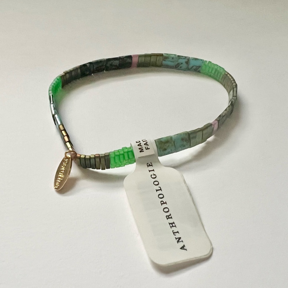 Anthropologie Green Beaded Chicklet Bracelet